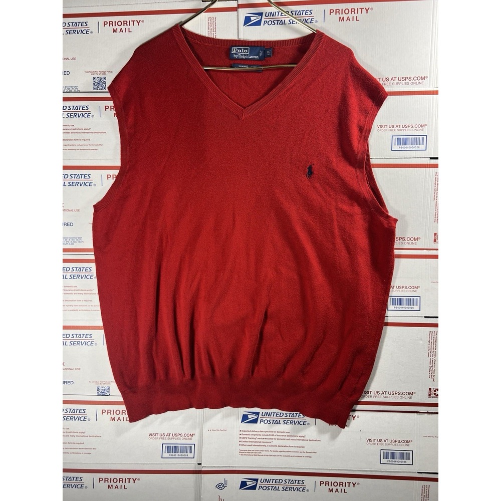 Polo Ralph‎ Lauren 90s Knit Sweater Vest Pima Cotton Red Sz XLT TALL Old Money